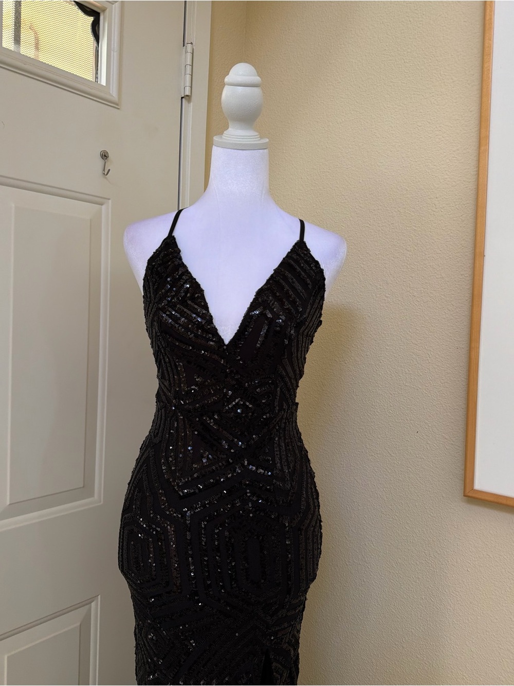 Windsor Black Deirdre Sequin Mesh Slit Prom Dress Gown Size Small - Picture 6 of 9